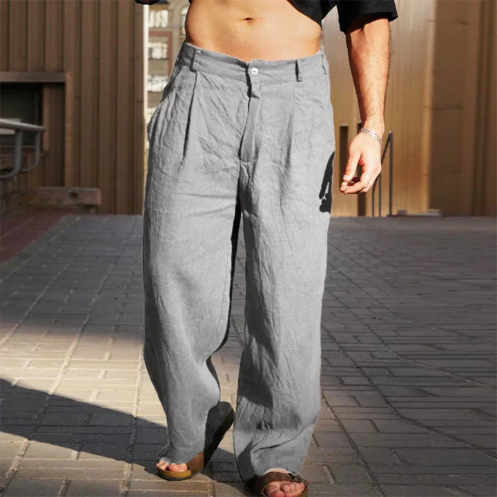 Men's Linen Pants - Pleated Wide Leg Full Length Style