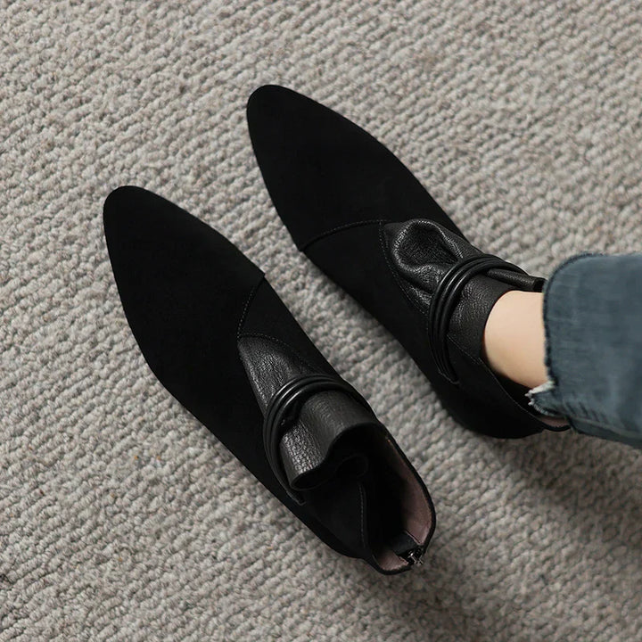 Women’s Faux Suede Ankle Boots with Side Zip Closure and Low Block Heel
