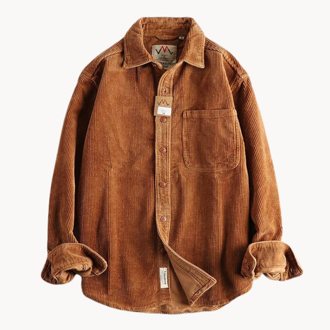 Men's Corduroy Shirt Jacket - Long Sleeve Overshirt with Chest Pocket and Button Front