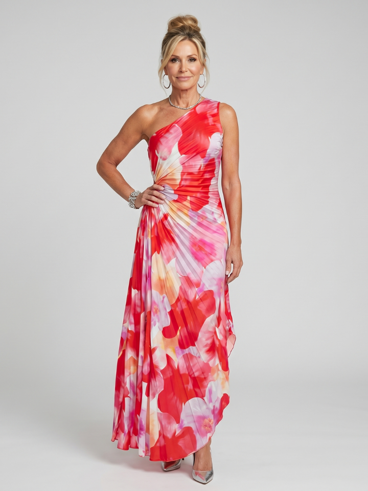 Taya | Asymmetrical Pleated Midi Dress with One Shoulder