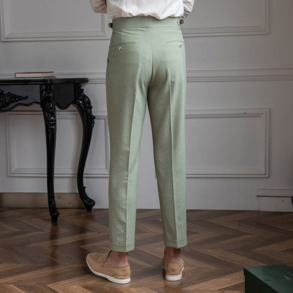 Men's Dress Pants - Pleated High Waist Side Buckle Tab Tapered