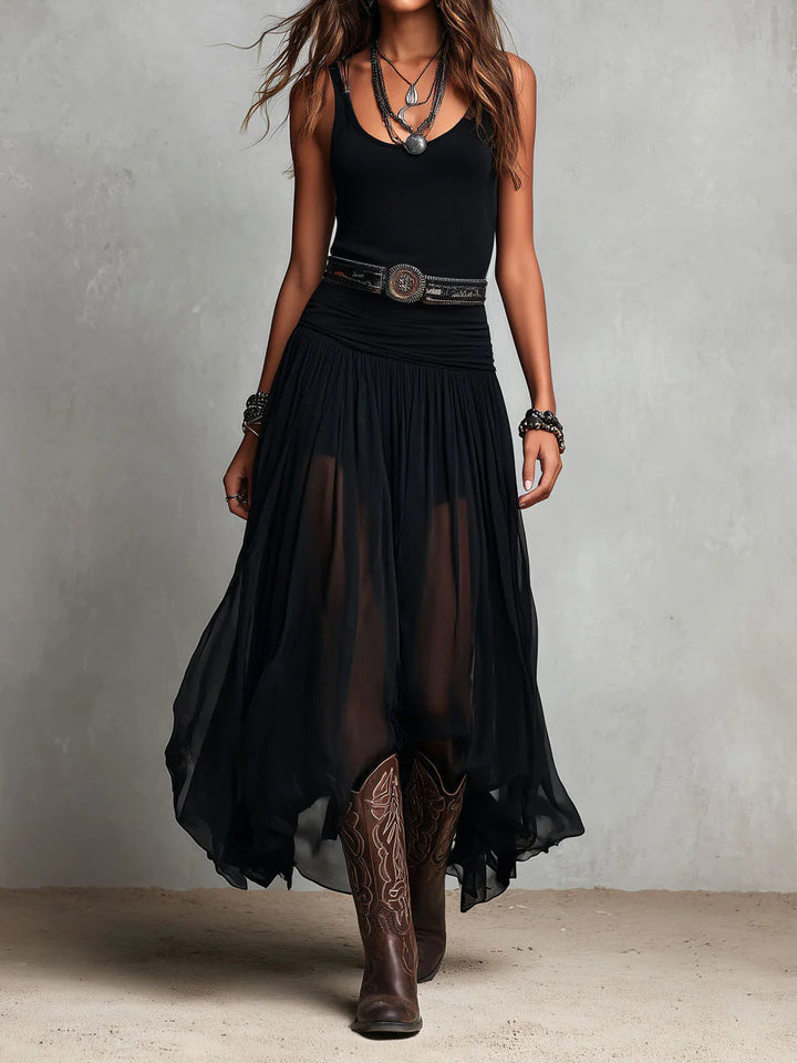 Maxi Dress with Black Sleeveless Tank Top and Tulle Skirt (Includes Belt)