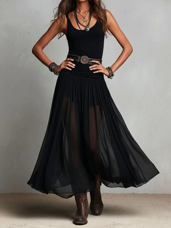 Maxi Dress with Black Sleeveless Tank Top and Tulle Skirt (Includes Belt)