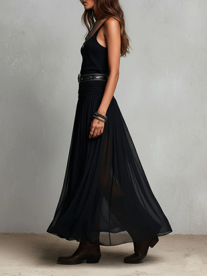 Maxi Dress with Black Sleeveless Tank Top and Tulle Skirt (Includes Belt)