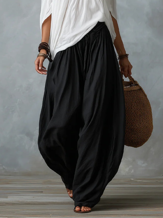 White Off-the-Shoulder Top with Relaxed Lantern Pants Set