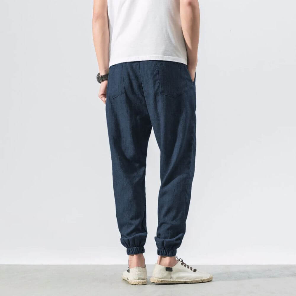 Men's Jogger Pants - Drawstring Elasticated Waist Ribbed Ankle Cuff