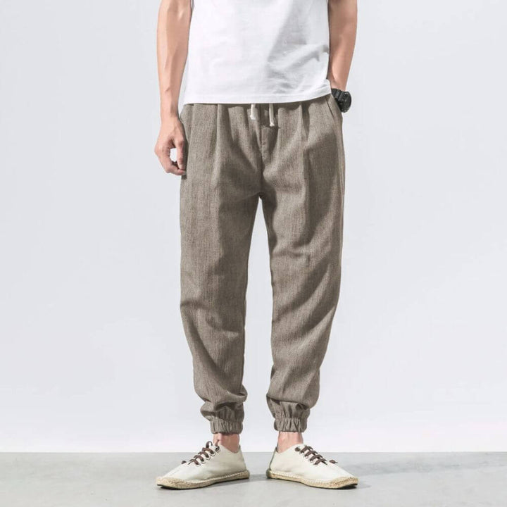 Men's Jogger Pants - Drawstring Elasticated Waist Ribbed Ankle Cuff