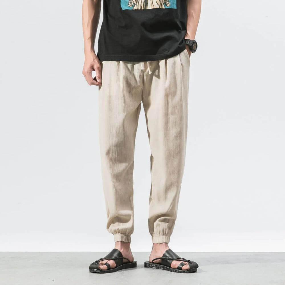 Men's Jogger Pants - Drawstring Elasticated Waist Ribbed Ankle Cuff