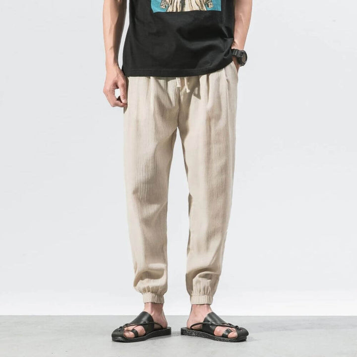 Men's Jogger Pants - Drawstring Elasticated Waist Ribbed Ankle Cuff