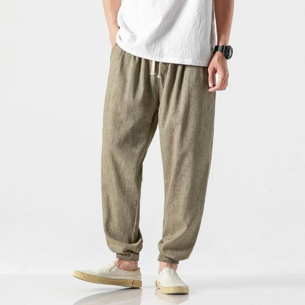 Men's Jogger Pants - Drawstring Elasticated Waist Ribbed Ankle Cuff