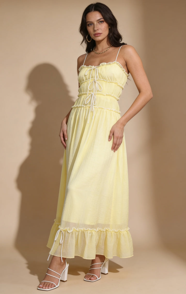 Women's Smocked Ruffle Tiered Spaghetti Strap Flowy Maxi Dress