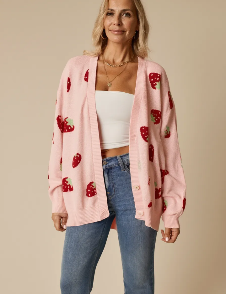 Strawberry Motif Knit Cardigan