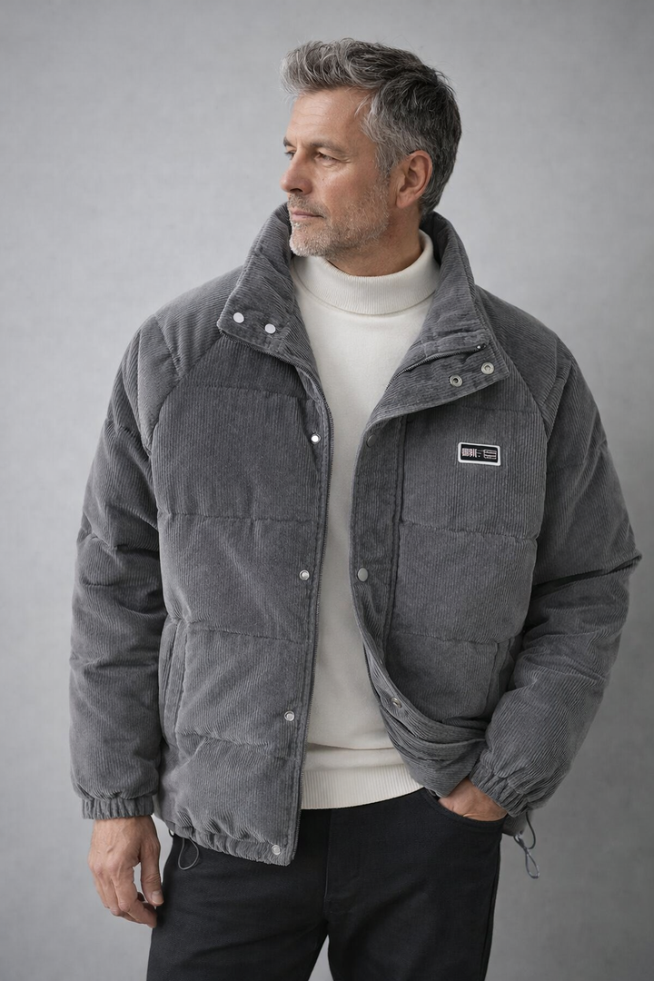Men’s Quilted Stand Collar Puffer Jacket - Relaxed Fit Zip Front Outerwear