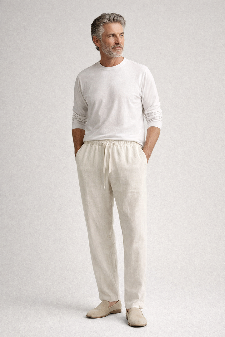 Men’s Relaxed Fit Trousers – Elastic Waist – Drawstring Closure – Straight Leg