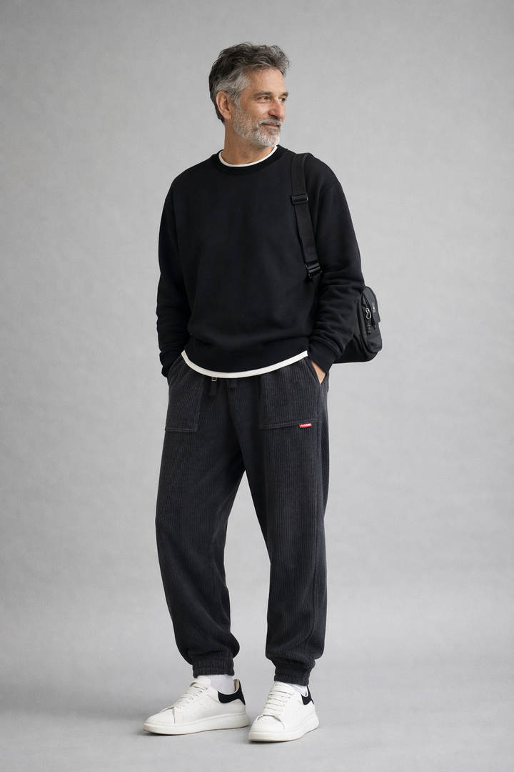 Men's Cargo Pants - Ribbed Jogger with Elasticated Waist - Patch Pockets and Cuffed Ankles