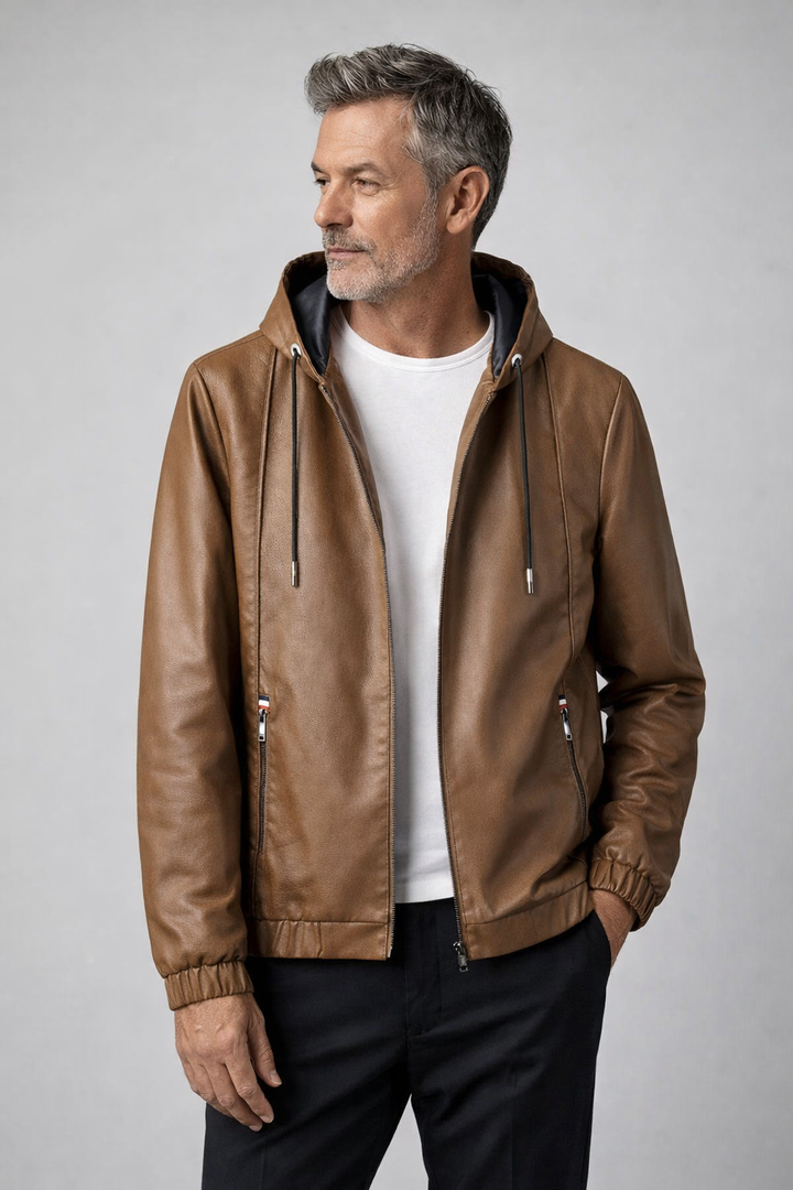 Men's Jacket - Hooded Zip Up Bomber with Elasticated Cuffs and Side Pockets
