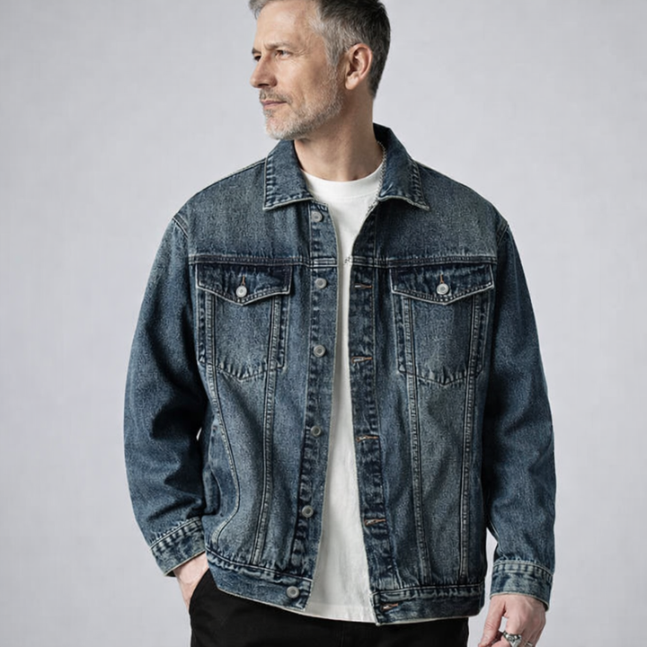 Men's Denim Long Sleeve Button Front Collar Jacket