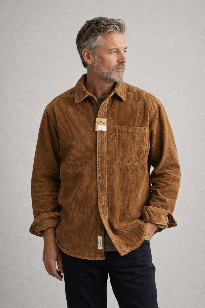 Men's Corduroy Shirt Jacket - Long Sleeve Overshirt with Chest Pocket and Button Front