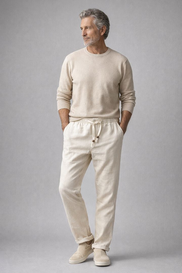 Men's Linen Pants - Elasticated Drawstring Waist