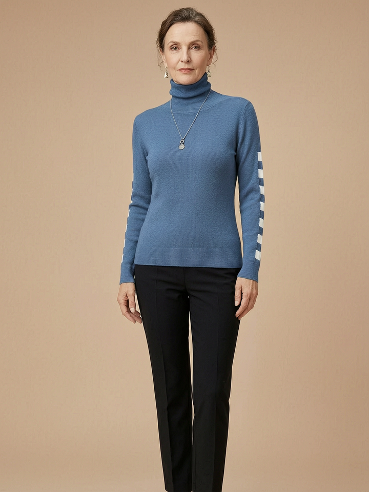 Check Sleeve High-Neck Sweater