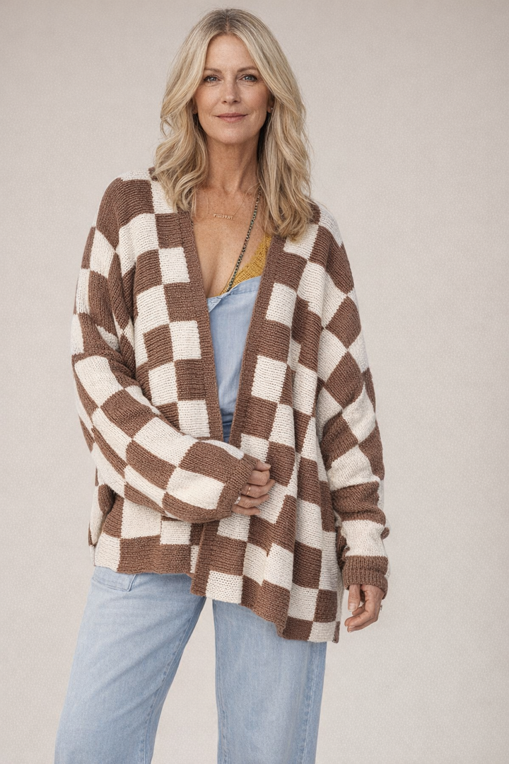 Crossmark Checkered Knit Cardigan