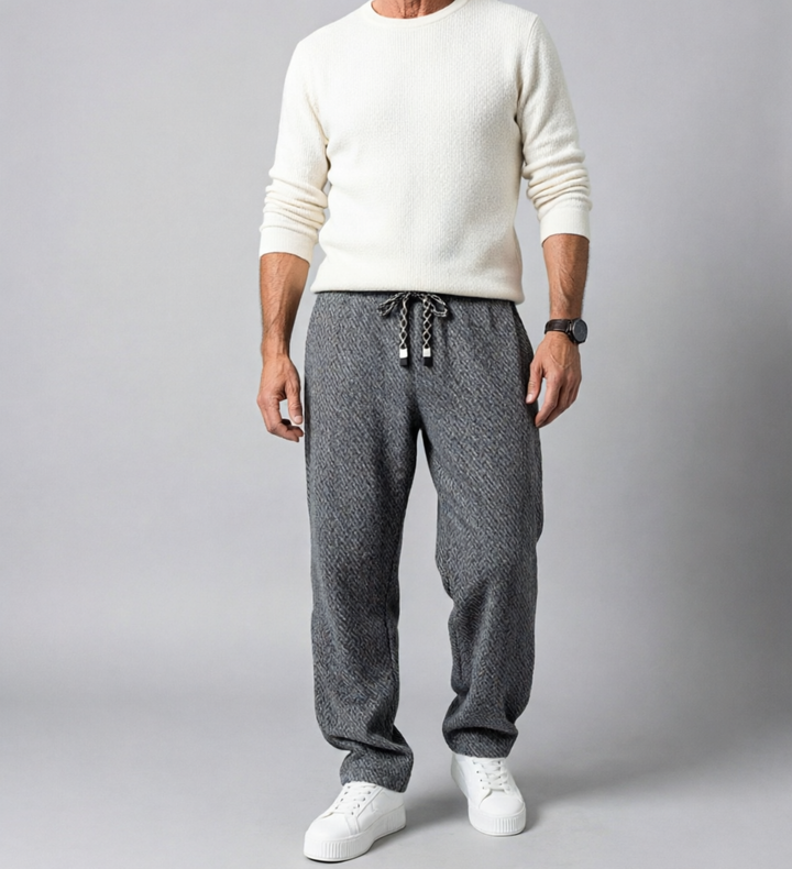 Men's Wide Leg Pants - Elasticated Waist Drawcord Twill