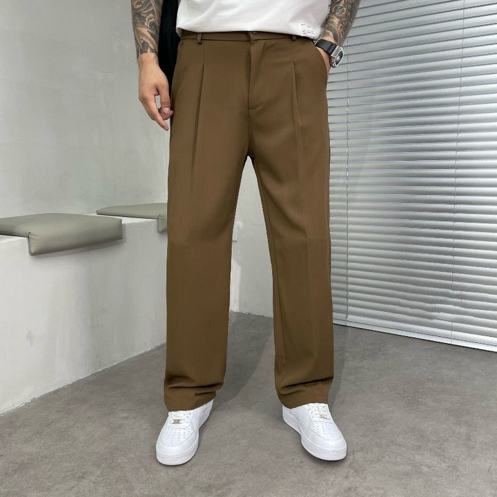 Men's Dress Pants - Pleated Wide Leg Straight Cut Belt Loops
