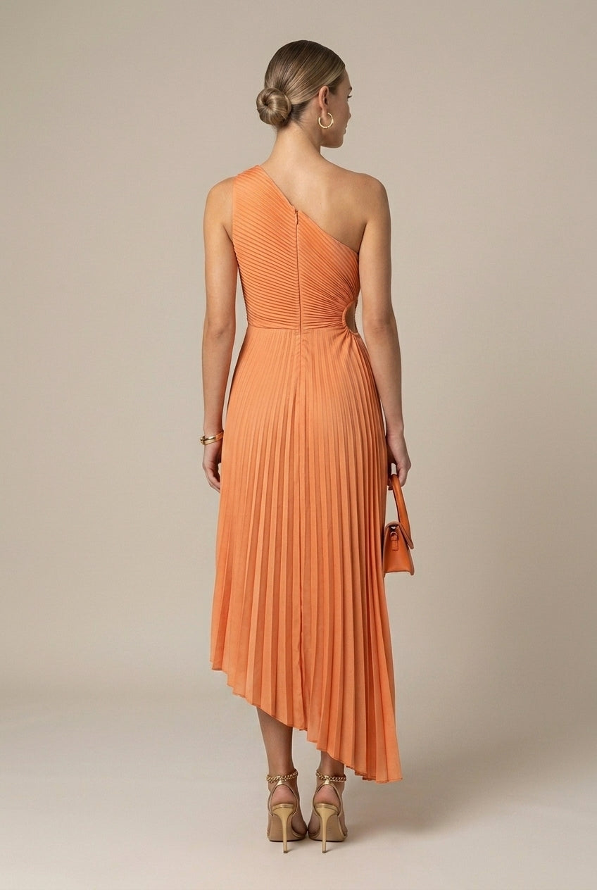 Women's One Shoulder Pleated Maxi Wedding Guest Dress