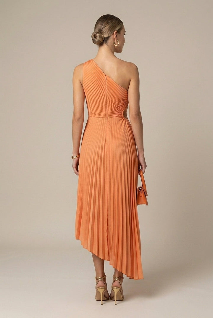 Women's One Shoulder Pleated Maxi Wedding Guest Dress