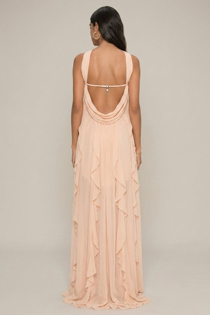 Women's Halter Maxi Dress - Strapless - Ruffle Tiers - High Slit