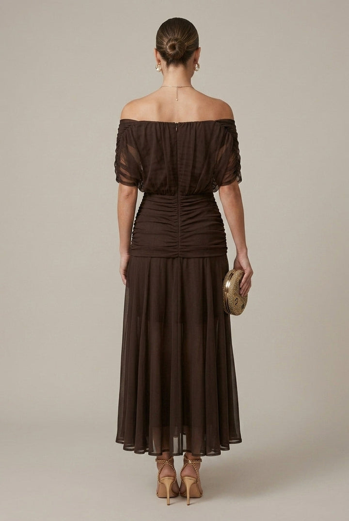 Women's Wrap Style Sheer Sleeve V-Neck Maxi Dress