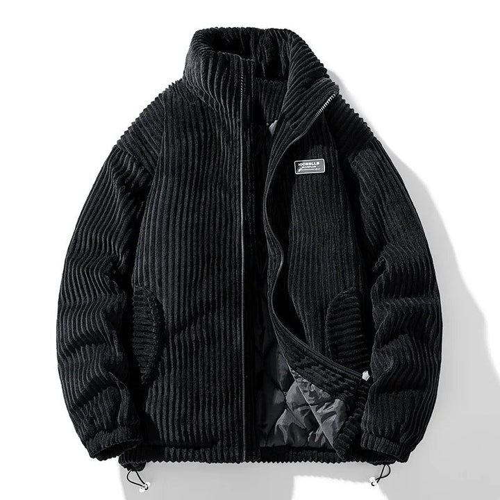 Men's Corduroy Puffer Jacket - Stand Collar - Full Zip - Padded
