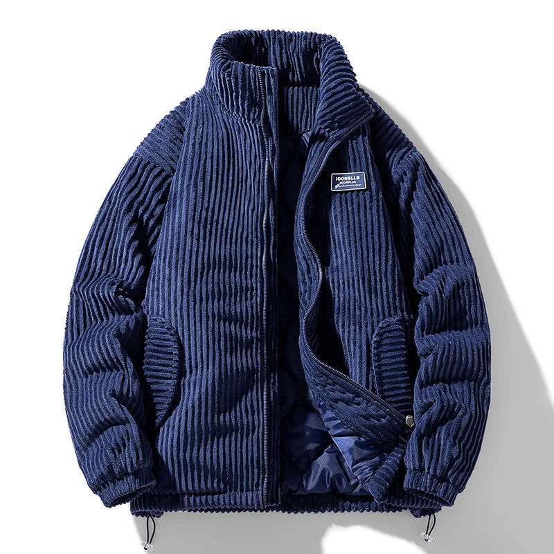 Men's Corduroy Puffer Jacket - Stand Collar - Full Zip - Padded
