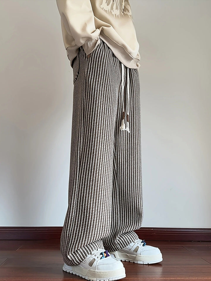 Men's Wide Leg Pants - Herringbone Pattern - Drawstring Waist