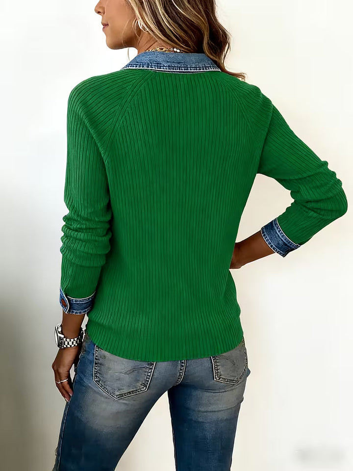 Denim-Edge Ribbed Knit Polo