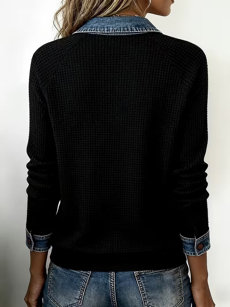 Denim-Edge Ribbed Knit Polo
