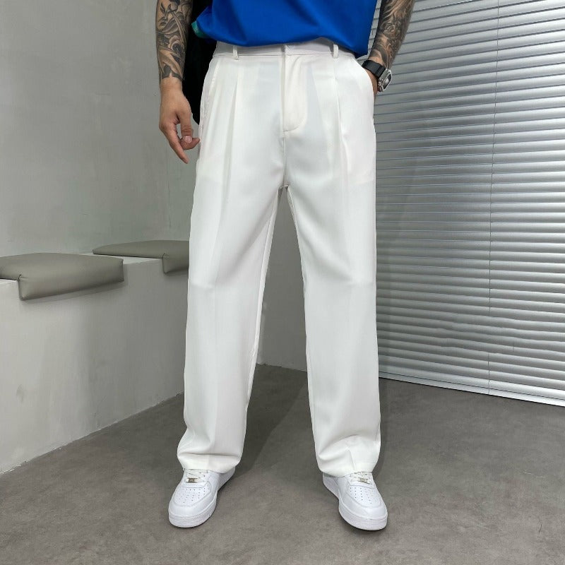 Men's Dress Pants - Pleated Wide Leg Straight Cut Belt Loops