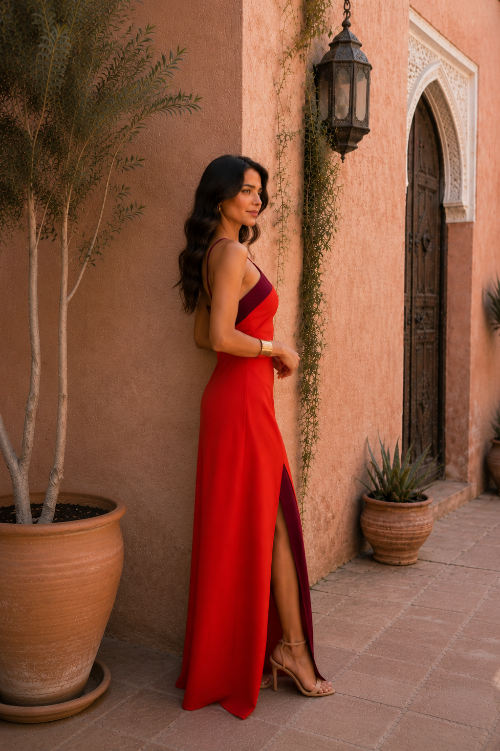 Slit-Detail Long Halter Dress