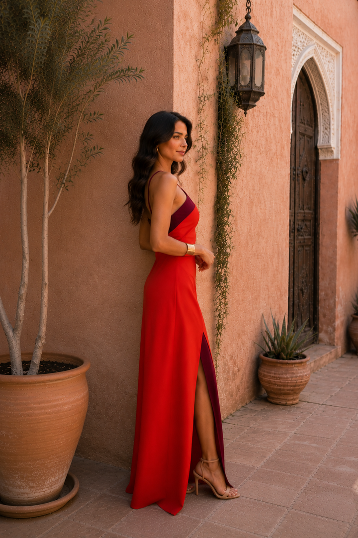 Slit-Detail Long Halter Dress