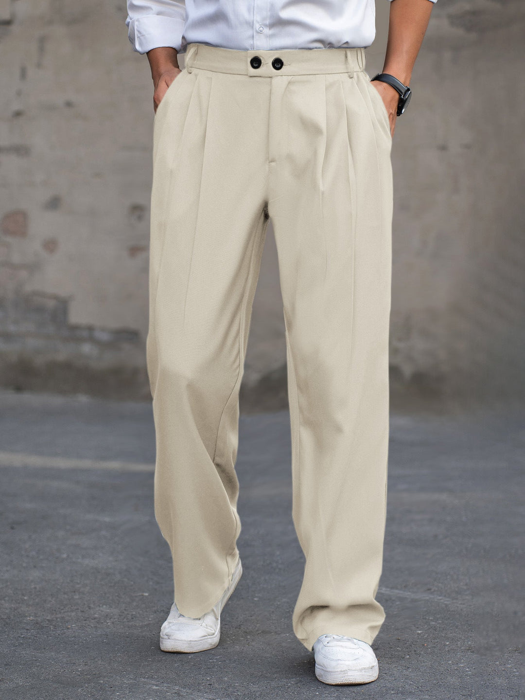 Men's Dress Pants - Double Button Pleated Wide Leg Full Length
