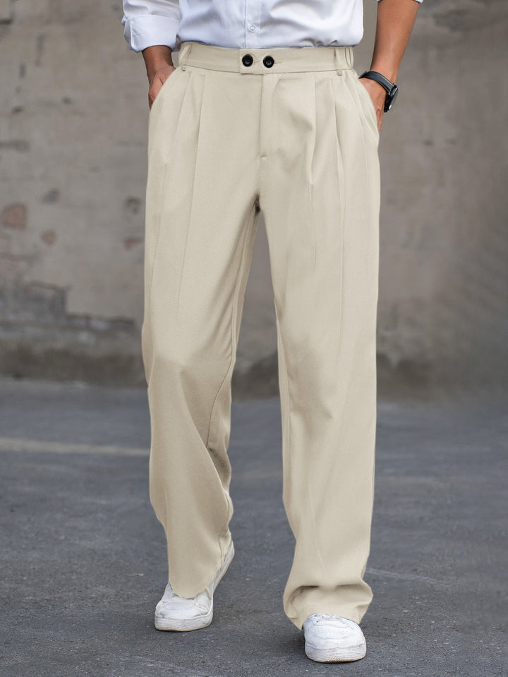 Men's Dress Pants - Double Button Pleated Wide Leg Full Length