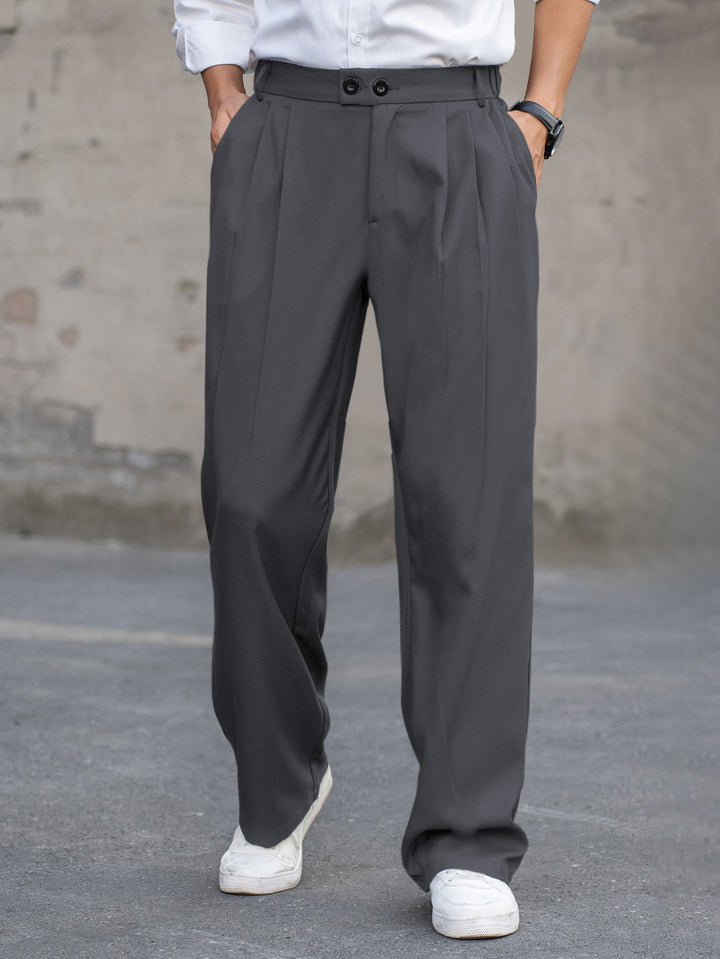 Men's Dress Pants - Double Button Pleated Wide Leg Full Length