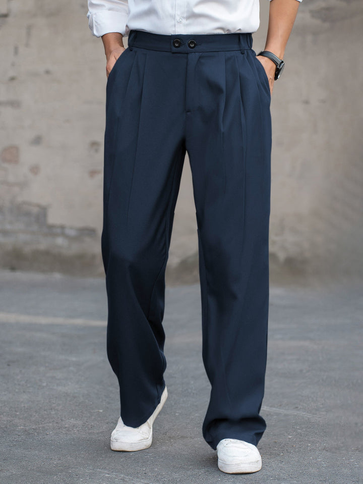 Men's Dress Pants - Double Button Pleated Wide Leg Full Length