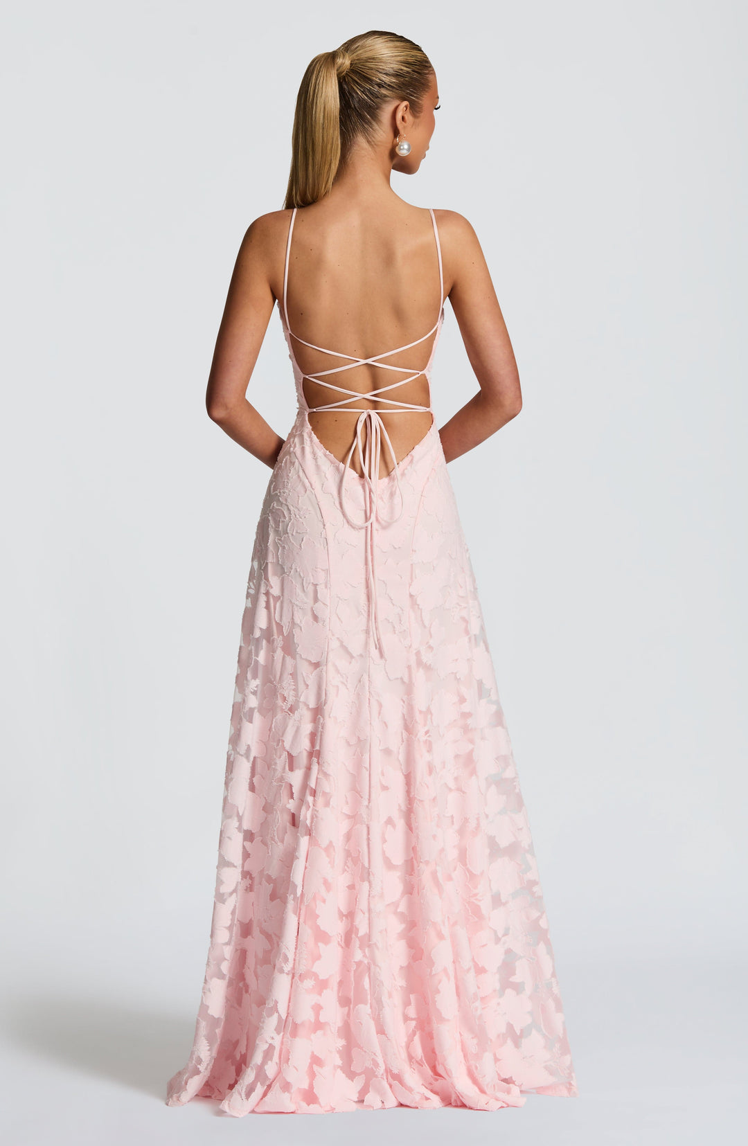 Women's Formal Maxi Dress - Spaghetti Strap Floral Lace-Up Back