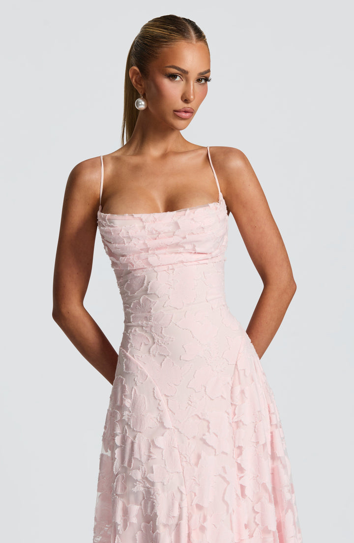 Women's Formal Maxi Dress - Spaghetti Strap Floral Lace-Up Back