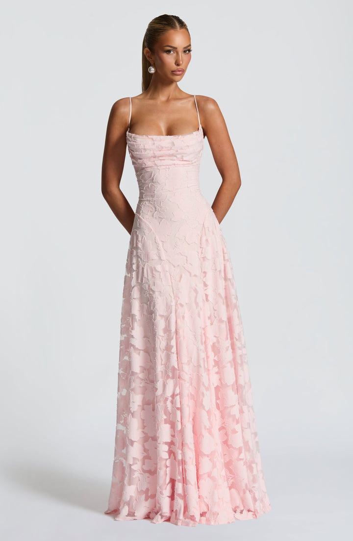 Women's Formal Maxi Dress - Spaghetti Strap Floral Lace-Up Back