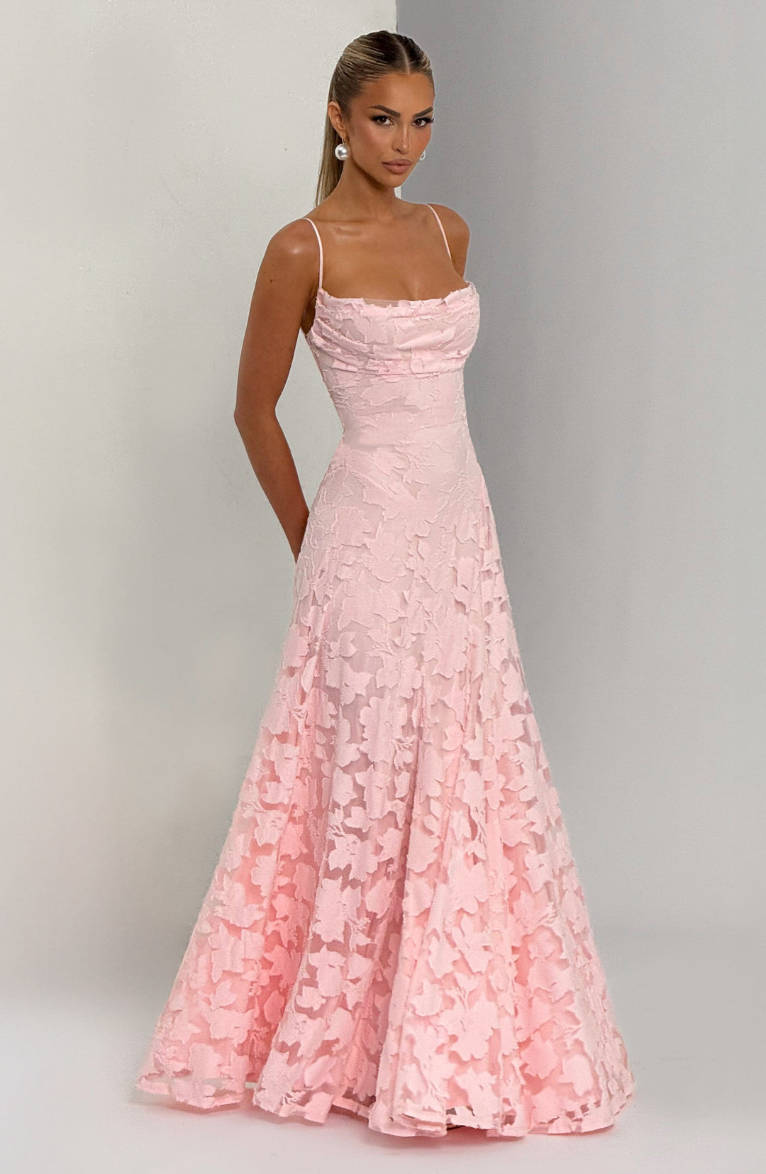 Women's Formal Maxi Dress - Spaghetti Strap Floral Lace-Up Back