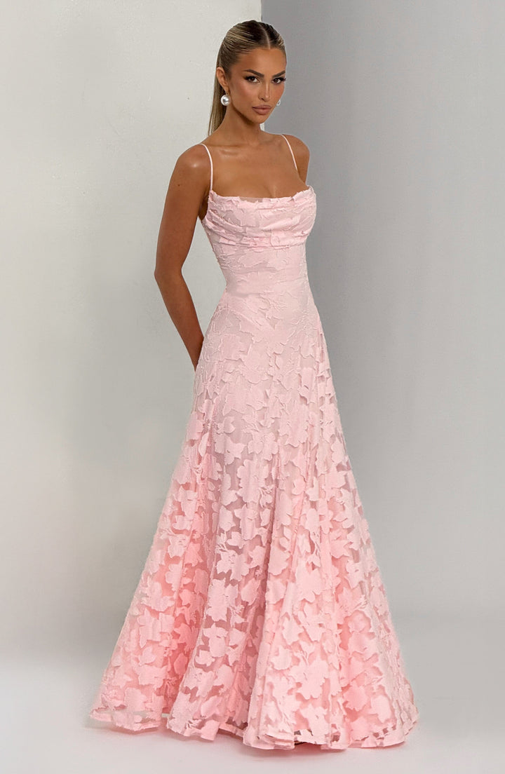 Women's Formal Maxi Dress - Spaghetti Strap Floral Lace-Up Back