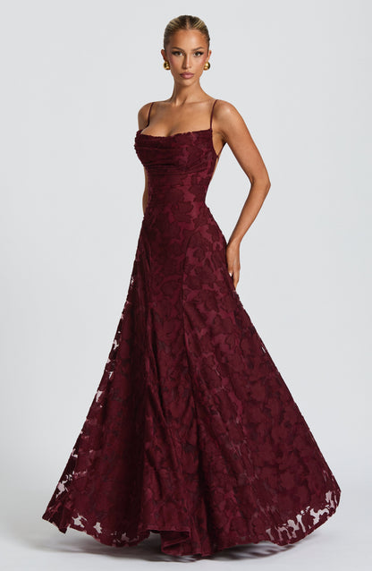 Women's Formal Maxi Dress - Spaghetti Strap Floral Lace-Up Back