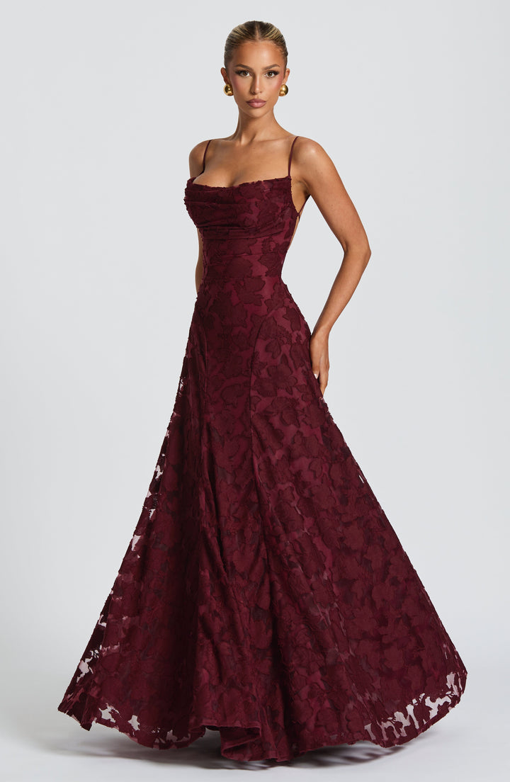 Women's Formal Maxi Dress - Spaghetti Strap Floral Lace-Up Back